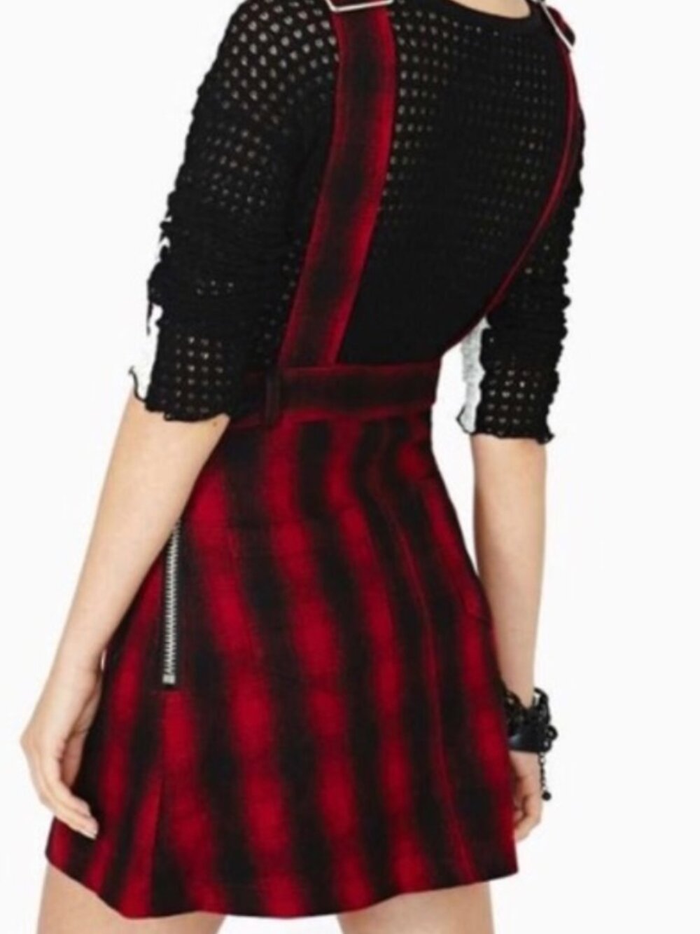 UNIF Brixton Red Plaid Wool Blend Jumper Pinafore Dress XS Punk Alt Grunge Mod - Picture 2 of 14